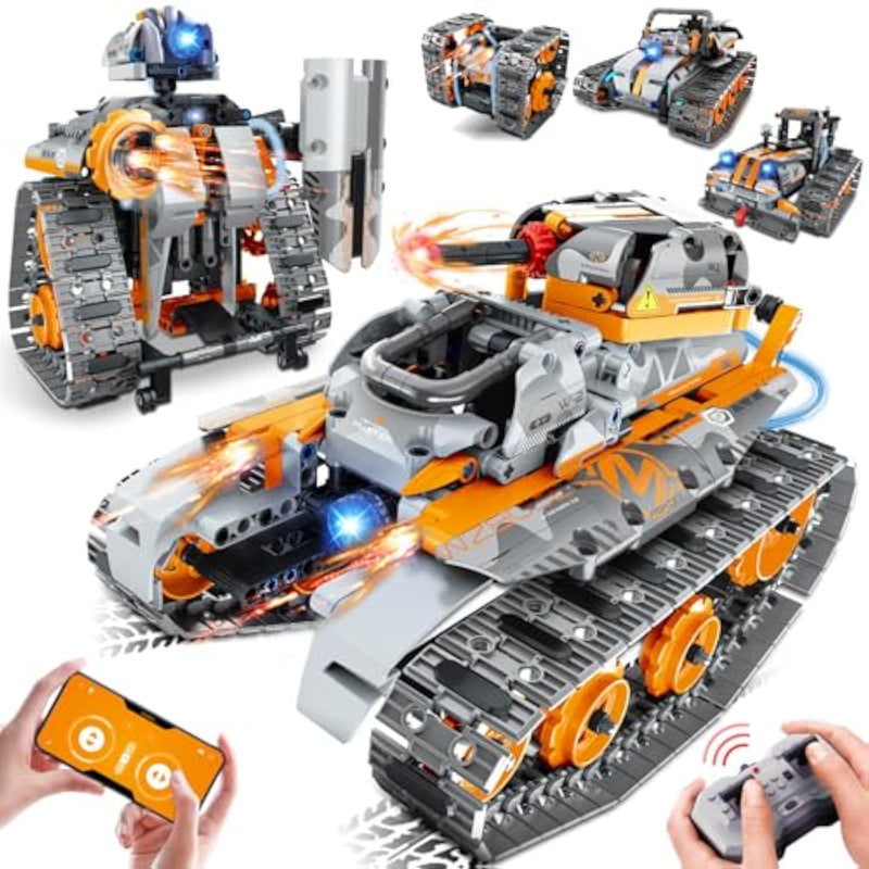5 In 1 Stem Building Set With Led Light, App & Remote Controlled Cars Building Toys Kit, Rc Robot Tank Sleigh Tracked Racer 554 Pcs, Toy Gifts For Kids Boys Girls Ages 6 7 8 9 10 11 12+ Year
