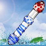 Crystal Glass Dildo Penis Anal Beads Butt Plug,Crystal Glass Pleasure Wand Dildo Penis With Blue Raised Spiral Texture Mushroom Tip Anal Butt Plug Sex Factory For Men Women(Style 3)