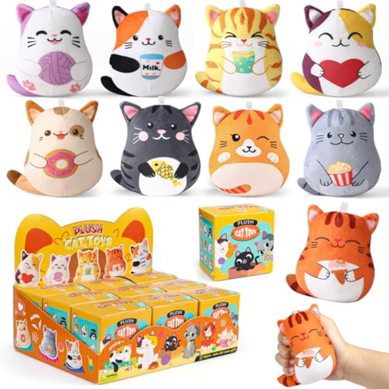 9Pcs Mini Plush Cat Stuffed Animals Blind Box Cat Party Favors Bulk Toys Assortment Plush Keychain Pendant Blind Boxes Mystery Box Collectibles For Kids Easter Christmas Gifts Classroom Prizes