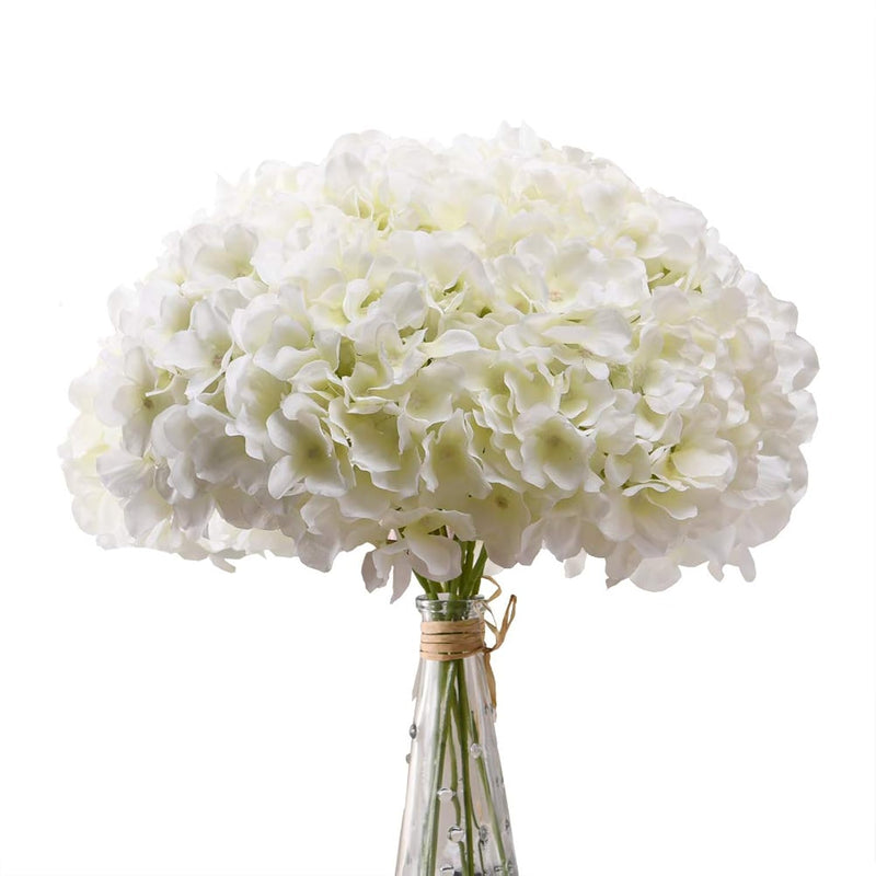 White Hydrangea Silk Flowers Heads Pack Of 10 Ivory White Full Hydrangea Flowe