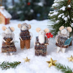 Set Of 4 Christmas Felt Mouse Ornaments, 5" Mini Mice With Brown Sweater For Christmas Tree Hanging, Wool Xmas Tabletop Decor, Animal Crafts For Holiday Easter Gifts Birthday Party Supply