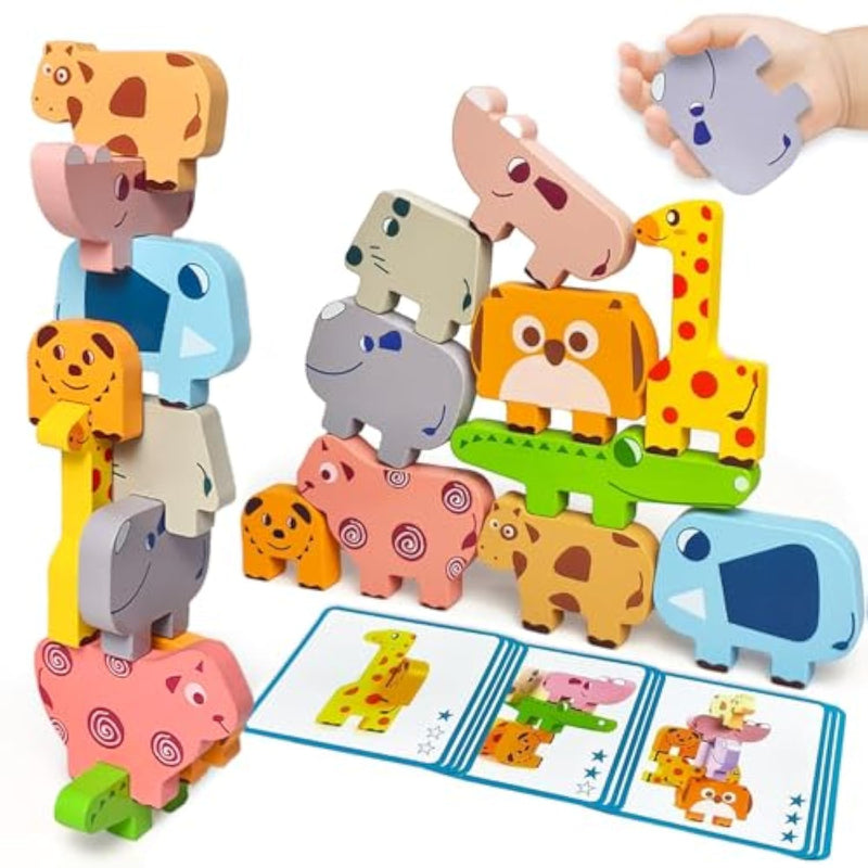 Montessori Toys For 1 2 3 Year Old Boys Girls, Toddler Toys Age 2-4, 10 Pack Wooden Animal Blocks Sorting & Stacking Education Toddler Puzzles Toy,1 2 3 Year Old Girl Boy Birthday Gifts