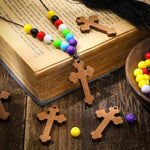 16 Set DIY Wooden Cross Necklace Kits with Colorful Beads for Christian Crafts