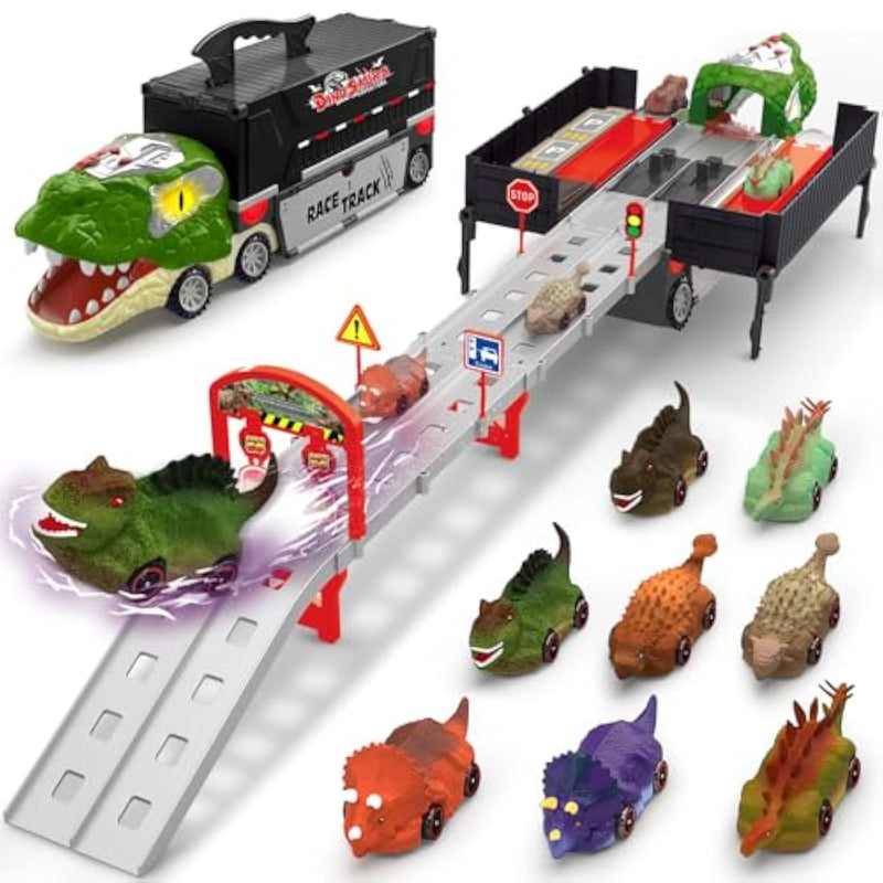 Dinosaur Toys For Kids 3-5, Dinosaur Truck With 8 Small Dinosaur Cars, Birthday Gifts Toys For 3 4 5+ Year Old Boy, Transport Carrier Truck For Toddlers, Great For Grandkids