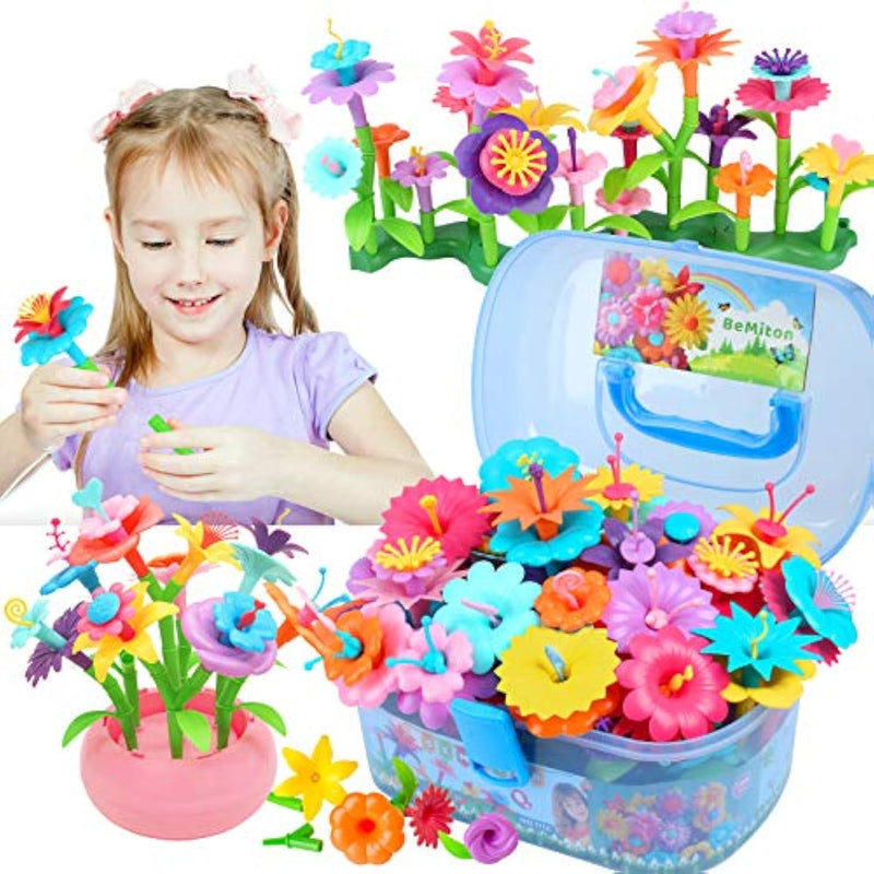 Flower Building Toy Set For Girls, Best Birthday Gifts For 3 4 5 6 7 Year Old Kids, Arts And Crafts Kit For Toddlers, Stem Activities And Gardening Pretend Playset, 148 Pcs