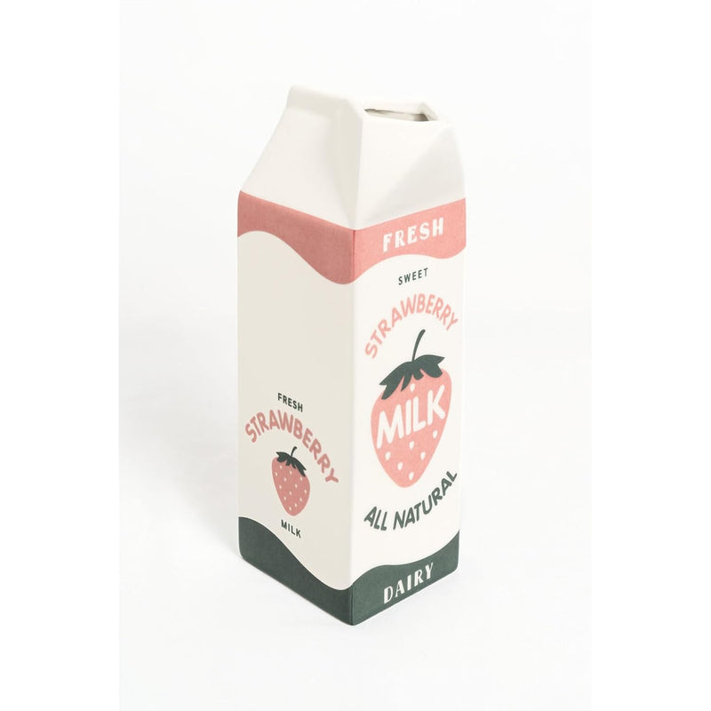 Milk Carton Vase – Ceramic – Vintage Inspired Kawai Style Strawberry Kitchen D