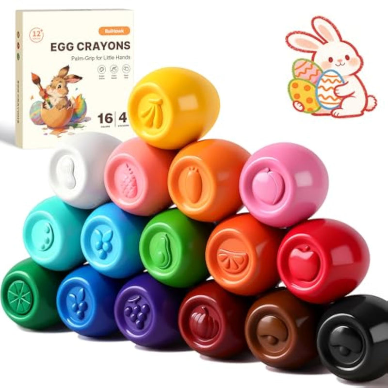 16 Color Jumbo Egg Crayons for Toddlers Ages 1-3, Washable & Non-Toxic