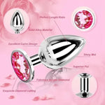 Butt Anal Plug Trainer Kits, 3Pcs Metal Butt Anal Plugs Massage Anal Trainer Toys For Couple Games, 3 Sizes With Pink Crystal Jewels