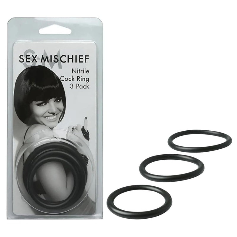 Sex And Mischief Nitrile Cock Ring 3 Pack, Black