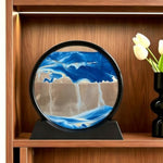 12 Inch Moving Sand Art Picture, Round Glass Flowing Sand Frame, Blue
