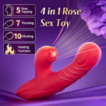Thrusting Vibrator Dildo Rose Sex Toy For Women - 4 In 1 Thrusting Dildo With 7 Thrusting 5 Tapping 10 Vibrating Modes Clitoral Stimulator G Spot Vibrator Female Adult Sex Toy With Heating Function