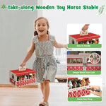 Wooden Horse Stable Playset, 8Pcs Horse Toys With Take-Along Horse Stable And Name Sticker, Farm Animals Toys For Kids 3-5, Toy Horses For Girls 6-12, Gift For Boys Girls Birthday Christmas
