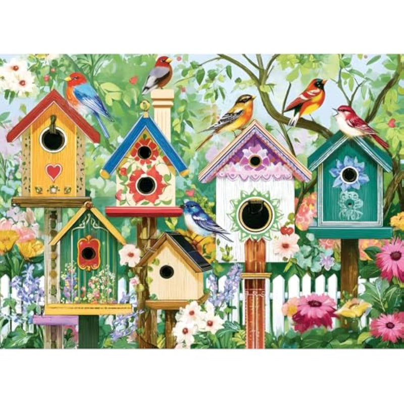 500 Piece Colorful Birdhouses and Vibrant Birds Jigsaw Puzzle for Family Game Night