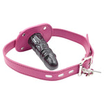 Lockable Dildo Mouth Gag with Adjustable Leather Strap, Rose Red
