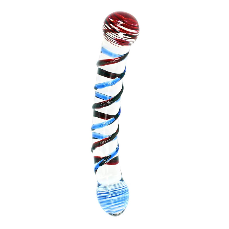 7.9 Inches Colorful Two Head Clitoral Stimulator Glass Dildo With Anal Plugs, Glass Pleasure Wand For Couples