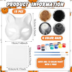 30 Pcs Therian Cat Mask DIY Kit with Fur Mesh and Acrylic Paints