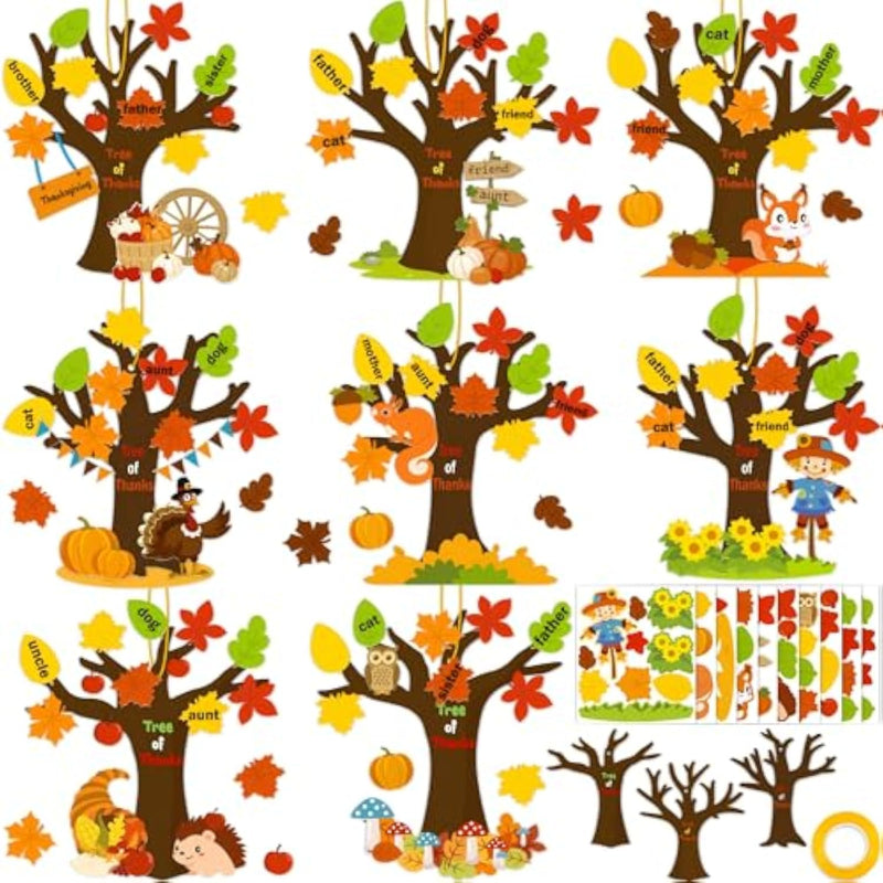 32 Pack Thanksgiving Tree of Thanks Craft Kits for Kids, DIY Hanging Ornaments