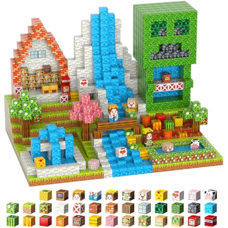 Magnetic Blocks, 117-Piece 0.8In Building Farm Magnet Game Set, Stacking Building Blocks Cubes Magnets For Kids, Stem Sensory Creative Toys Games For Toddler Boys & Girls
