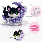 4 In 1 Mini Cat Building Block Set Animals With Flower And Moon, 1819 Pieces Micro Brick Toy Cats, Creative Art Craft And Home Decor, Birthday Gifts Idea For Kids Adults Boys Girls 8+