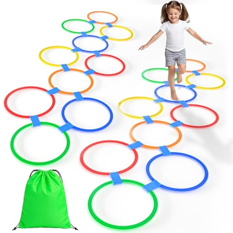 Hopscotch Rings, 2-Set – 20 Round Hoops (11-Inch) + 30 Connectors, Agility Rings For Kids, Builds Gross Motor Skills, Preschool & Kindergarten Pe, Indoor/Outdoor Playground Obstacle Course