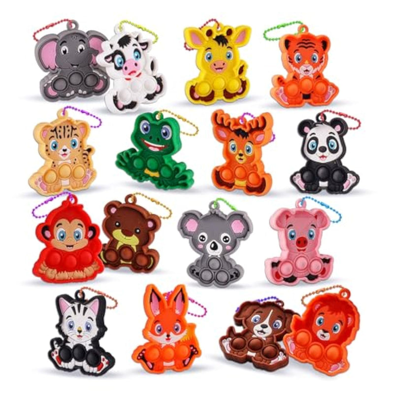 Kids Party Favors 16Pcs Animal Sensory Toys, Mini Pop Fidget Toys Keychain, Goodie Bag Stuffers, Birthday Gifts, Small Prizes For Kids, Classroom Rewards
