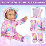 American 18" Doll Clothes And Sleep Bag Accessories,Sleepover Outfit Set Fits 18 Inch Dolls Include Rainbow Costume,Unicorn Style Pillow,Eye Mask,Shoes,Animal Toy Gifts For Girls (No Doll)