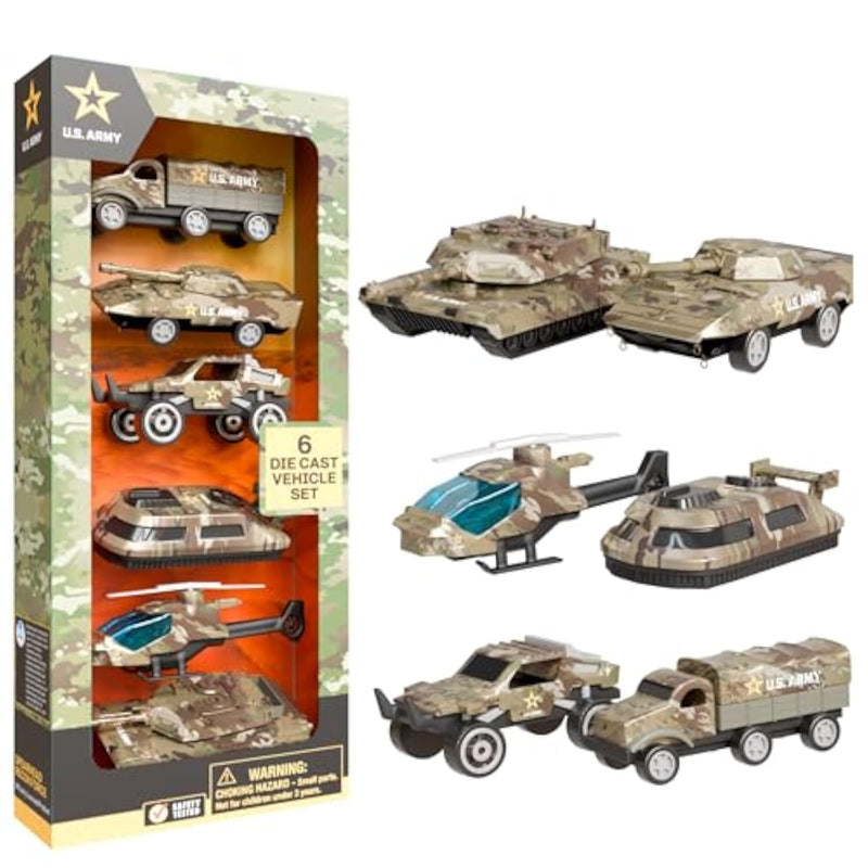 Us Army Die-Cast Vehicle Set - 6 Military Vehicles For Toddlers & Kids, Army Trucks, Jeeps, Recon Force Toys For Boys Age 4-7, Officially Licensed Army Action Set For Adventures