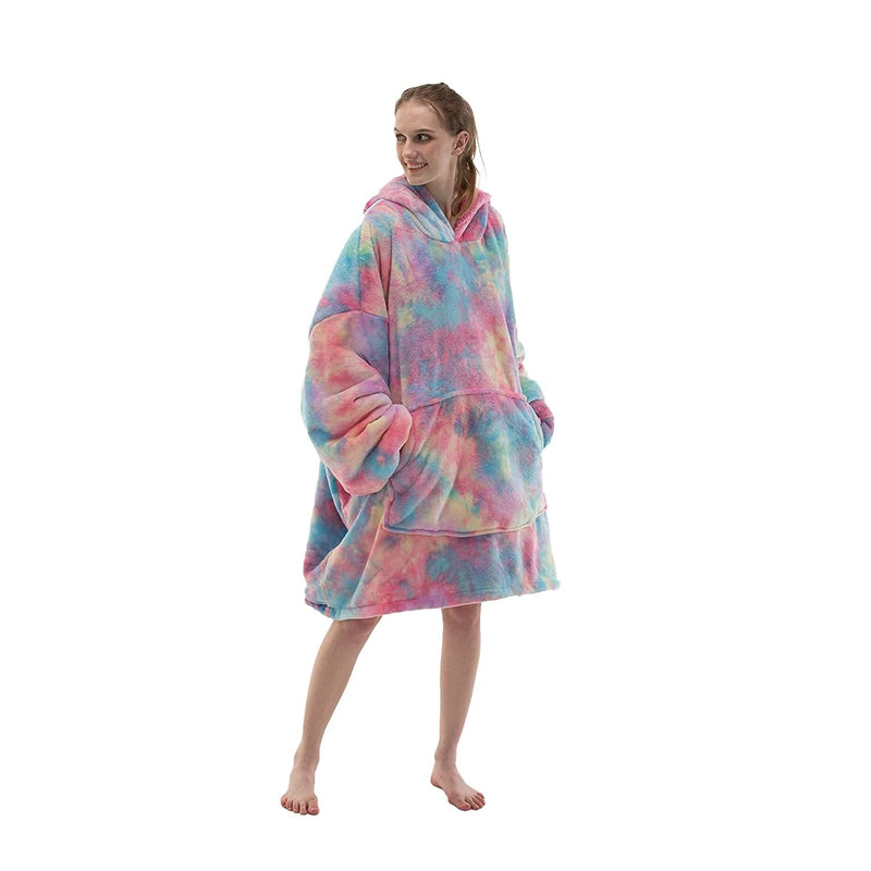 Adult Hoodie Wearable Blanket, Tie Dye Super Cozy Warm And Oversized Sherpa Bl
