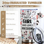 Raccoon Gifts, Racoon Gifts For Women, Just A Girl Who Loves Raccoons 20 Oz Insulated Tumbler, Christmas Birthday Gift For Raccoons Lovers Girl Women, White