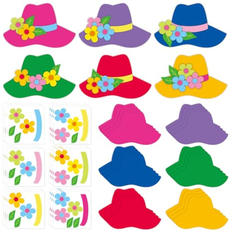 Summer Hawaii Paper Craft Kit with Tropical Flowers, Straw Hat & Stickers for Kids