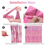 2 Pack Glitter Pink Fringe Curtains, 3.28 x 7.05 FT Party & Photo Backdrop Decorations