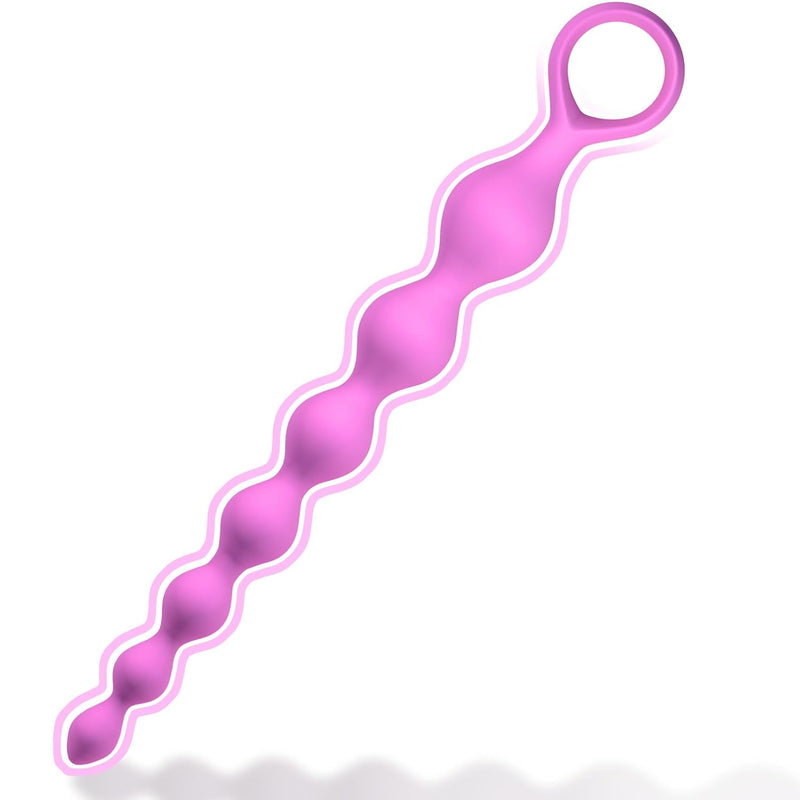 Anal Beads, Silicone Flexible Anal Chain Butt Plug With 7 Gradual Balls And Pull Loop Prostate Massager G-Spot Stimulator Anal Training Sex Toy For Beginner 8.23 Inch, Rose Red