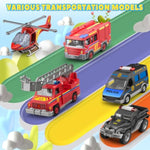 Kids Toys For 3 4 5 6 Years Old Boys, 29.5'' Large City Action Toddler Playset With Lights Sounds, Police & Fire Station Transform Track Toy With 4 Cars, Helicopter, Walkie-Talkie, Gifts For Boy Girl
