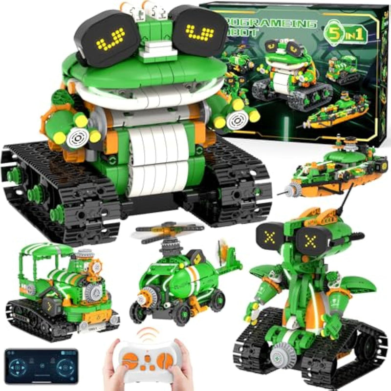 Stem Robot Building Toys For Kids 6-12, 5In1 App & Remote Control Stem Tractor Frog Robot Building Kits, 732Pcs Diy Educational Construction Building Block Set For Kid, Erector Set Gift For Boys Girls