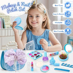Toys For Girls Gifts Kids Makeup Kit Winter Princess Dress Up Real Makeup/Nail Polish/Snow Wand/Purse/Ice Light Up Skirt, Christmas Birthday Gift Pretend Play For Toddlers 3 4 5 6 7 8 Years Old