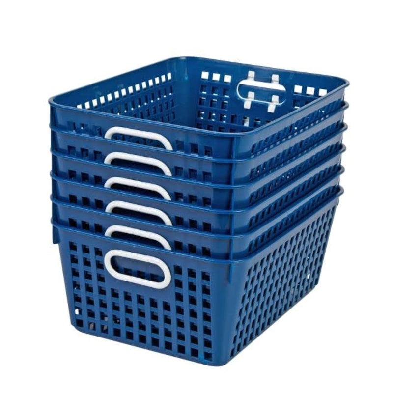 Large Plastic Book Baskets, 13¼" By 10" By 5½" - 6 Pack, Navy| Classroom Library
