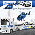Kids Toys For Ages 3 4 5 6 7 8 Years Old Boys, 25" Large Police Semi Truck With Helicopter & Race Car, Friction Powered Vehicle With Lights & Sounds,Birthday Gift For Boys Girls