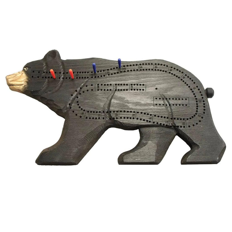 Cabin Decor Black Bear Cribbage Board, Wood