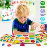 Wooden Puzzles For Toddlers, Alphabet Puzzle And Number Shape Puzzle, 3 In 1 Preschool Educational Learning Toys With Chunky Wood Abc Puzzle Board For 3 4 5 Girls Boys Kindergarten Set Of 3