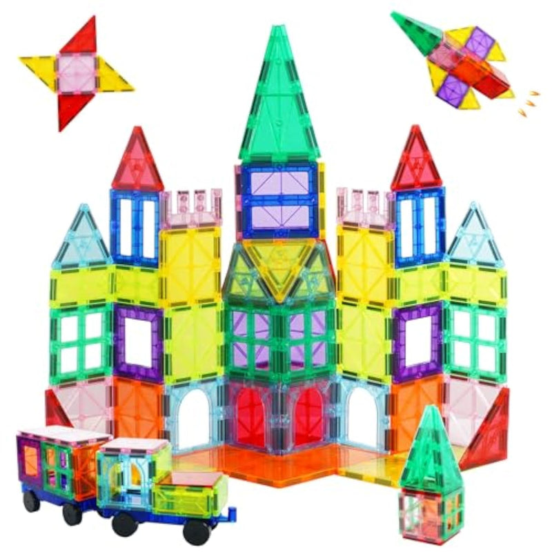 108 Piece Magnetic Tiles, Magnet Building Blocks Set For Kids Toddlers, Stem Construction Toys With Gift Box For All Ages Boys Girls