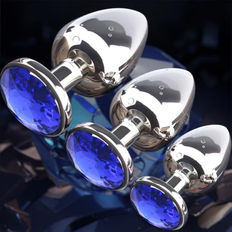 Deluxe Metal Anal Plug Set, Sex Toy,Graceful Waterdrop Contour With Lustrous Blue Gemstone Accent - Durable, Body-Safe & Aesthetically Pleasing For Elevated Intimate Experience