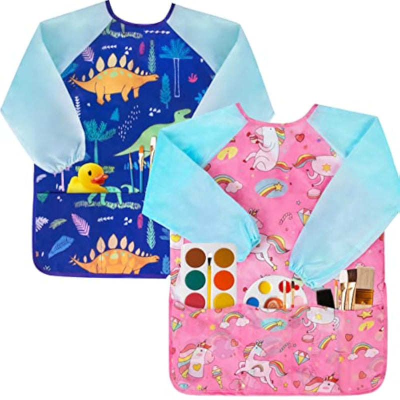 2 Pack Kids Art Smock Toddlers Painting Aprons Toddler Smock Artwear for Little Artists