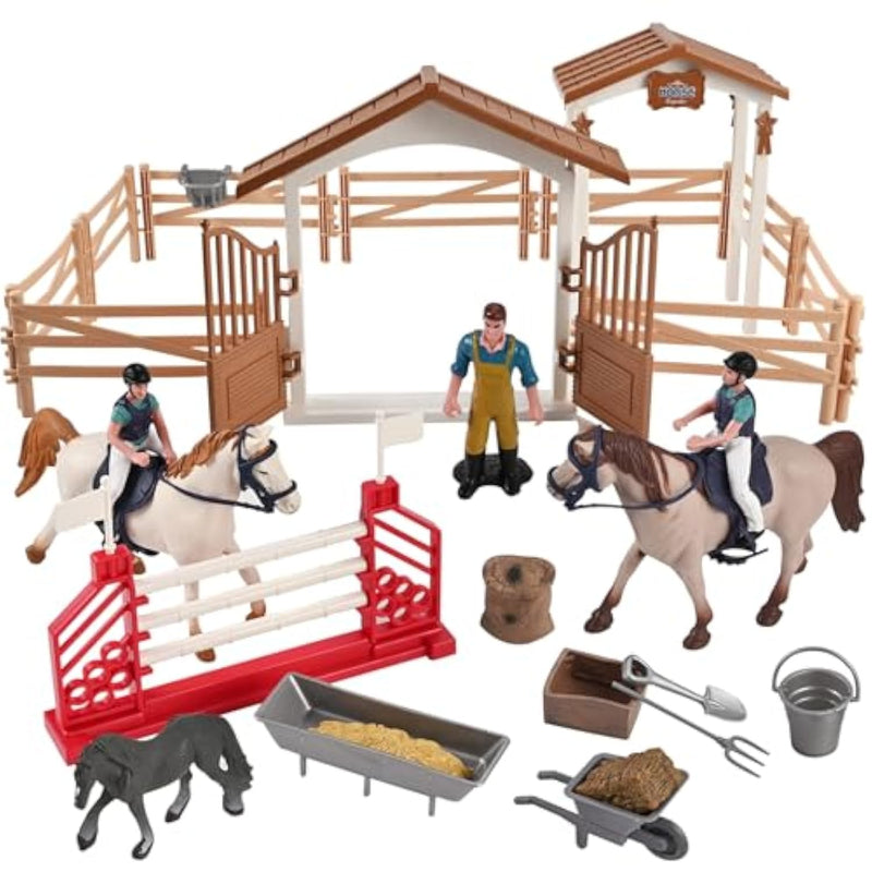 Horse Stable Playset - Horse Toys, Pretend Play With Rider, Fence, Wash Area, Animal Figures, Gifts For Girls & Boys 3-12
