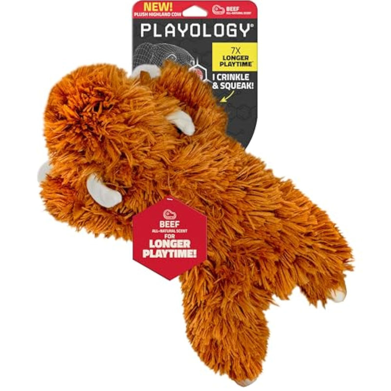 Dog Toys | Plush Toy Highland Cow Stuffed Animal For Dogs | Jumbo Beef Scented Toy - Easy To Clean And Made From Non Toxic Materials