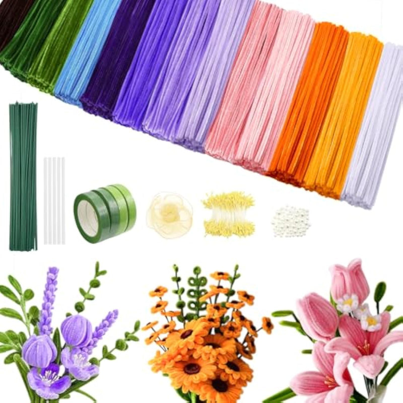 800 Piece Pipe Cleaners Craft Kit, 13 Colorful Pipe Cleaners Flower Set