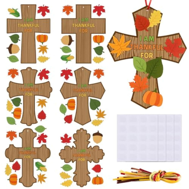24 Set Fall Cross Craft Kits, DIY Christian Thanksgiving Ornaments for Kids