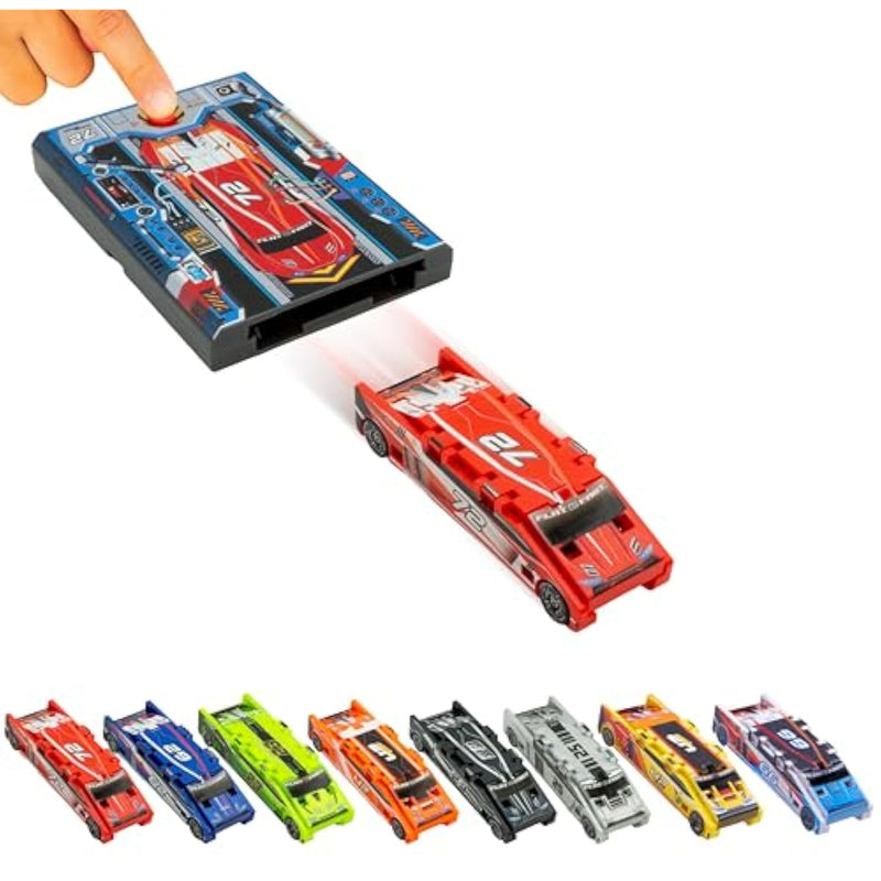 Original Stunt Card Racer – Flat Car Racer And Pocket Size Racecar Launcher With Built-In Button For Stunt Launching And Racing – Compact – Red