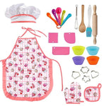 Real Kids Cooking And Baking Set - 24 Pcs Kids Chef Role Play Costume Set Includes Cake Apron, Chef Hat, Cooking Mitt, Utensils, Cupcake Molds For Toddler Boys And Girls Ages 3+