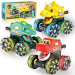 3 Pack Dinosaur Monster Truck Toys With Light-Up Led Wheels For Toddlers Kids