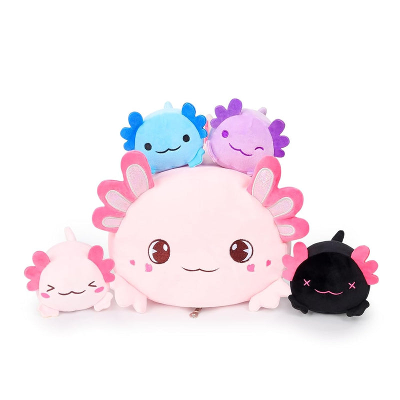 Plush Axolotl Pillow Mommy Stuffed Animal With 4 Babies Axolotls Plushies,
